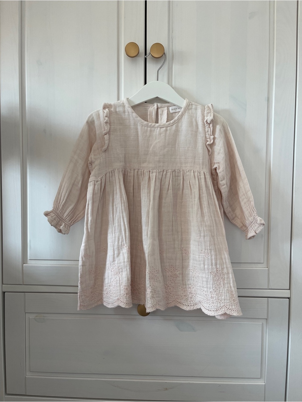 Jamie Kay Pale Pink Ruffle Eyelet Long-Sleeve Cotton Dress